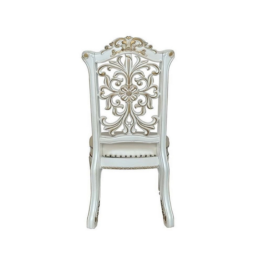 Jess 27 Inch Dining Chair, Nailhead Trim, Set of 2, Faux Leather, White - BM280293