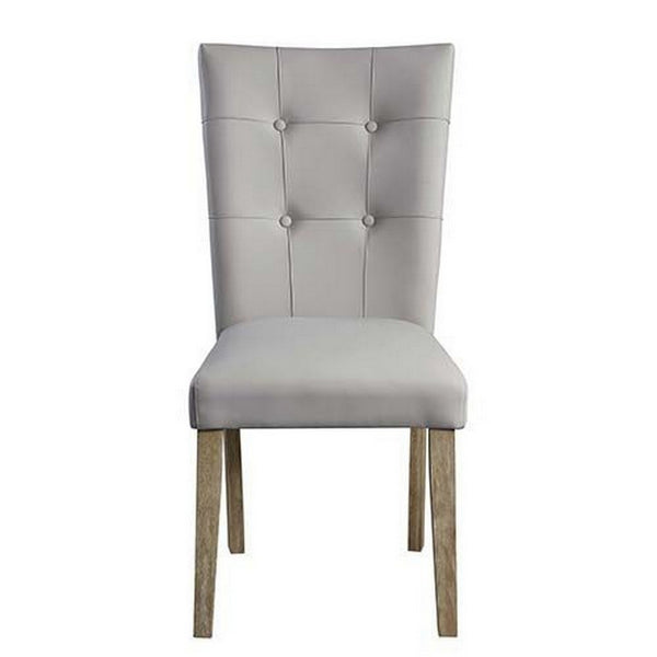 26 Inch Vegan Leather Side Chair, Parson, Tufted, Set of 2, Dove Gray - BM280300