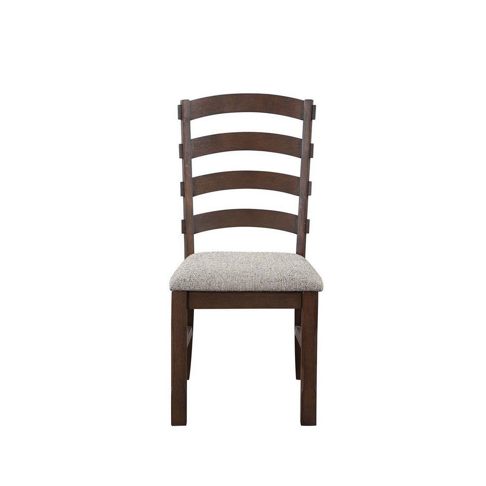 19 Inch Solid Wood Dining Chair, Curved Ladderback, Set of 2, Brown - BM280301