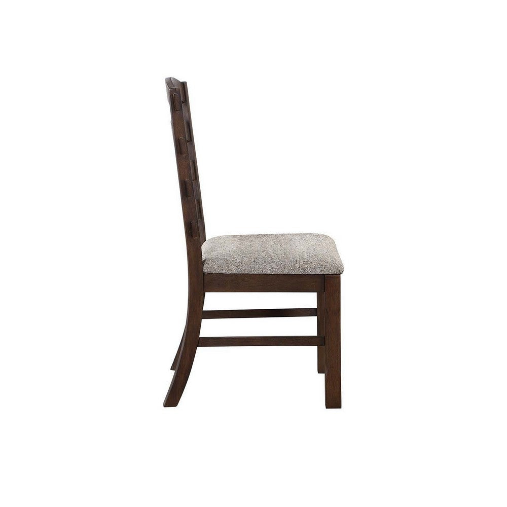 19 Inch Solid Wood Dining Chair, Curved Ladderback, Set of 2, Brown - BM280301