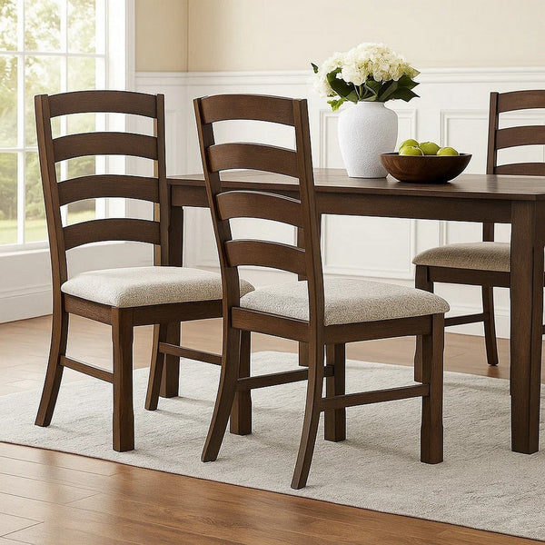 19 Inch Solid Wood Dining Chair, Curved Ladderback, Set of 2, Brown - BM280301