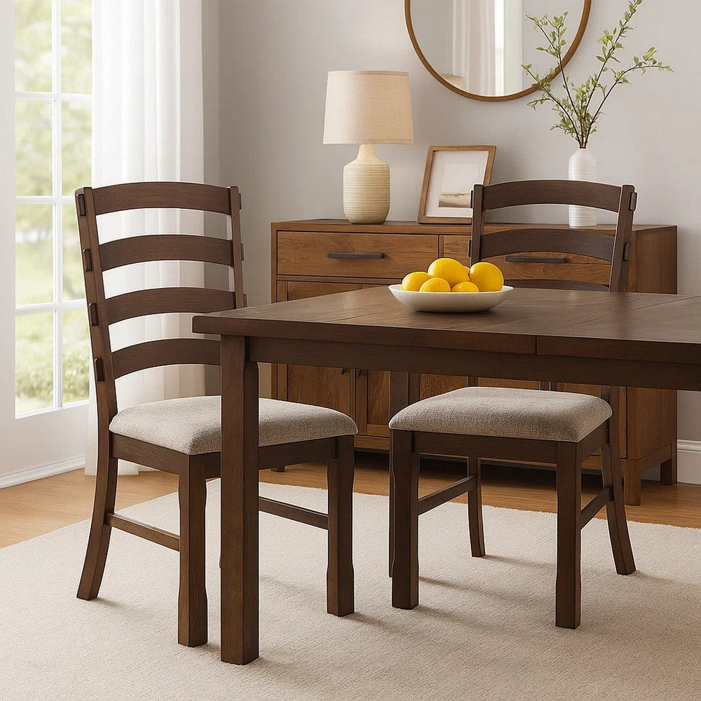 19 Inch Solid Wood Dining Chair, Curved Ladderback, Set of 2, Brown - BM280301