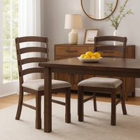 19 Inch Solid Wood Dining Chair, Curved Ladderback, Set of 2, Brown - BM280301
