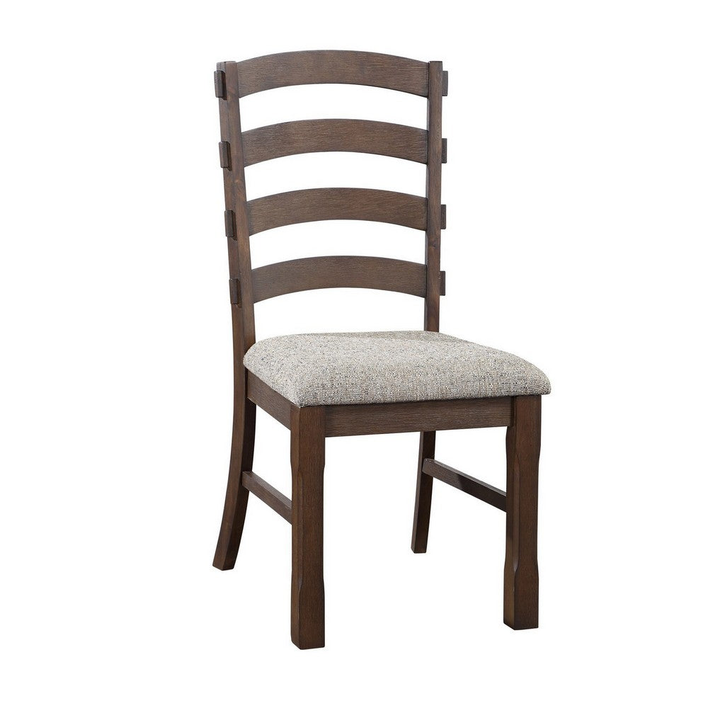 19 Inch Solid Wood Dining Chair, Curved Ladderback, Set of 2, Brown - BM280301