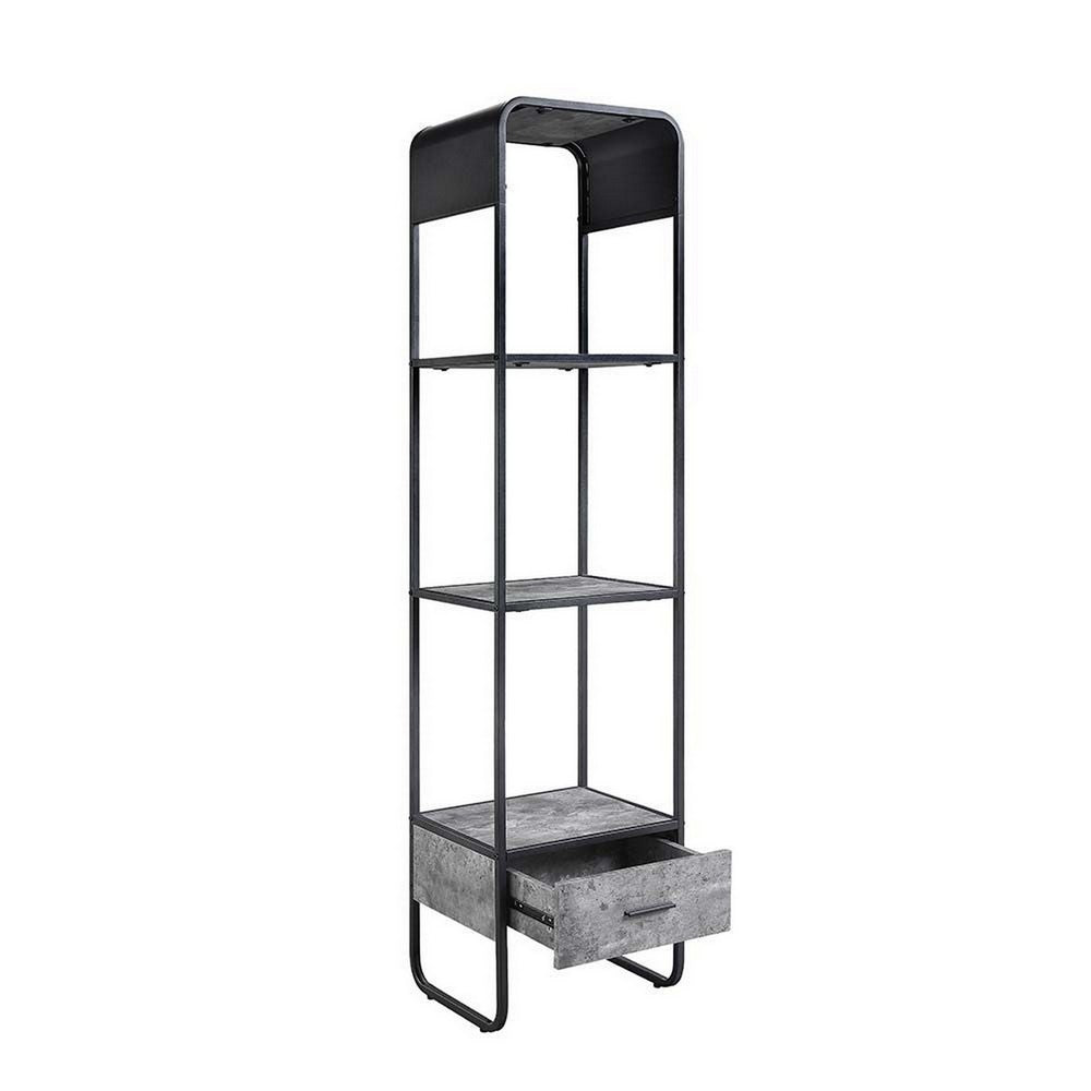66 Inch Side Pier, Vertical Media Bookcase, 3 Shelves, Metal Frame, Gray - BM280302
