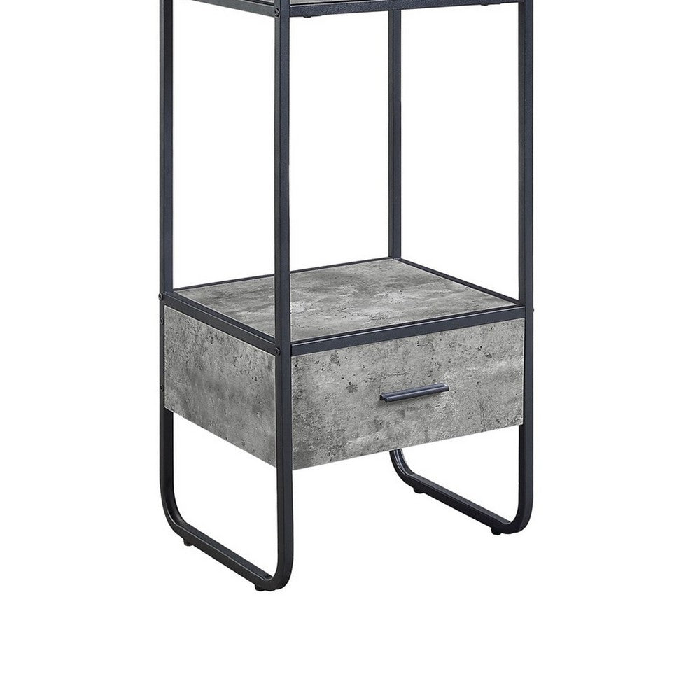 66 Inch Side Pier, Vertical Media Bookcase, 3 Shelves, Metal Frame, Gray - BM280302