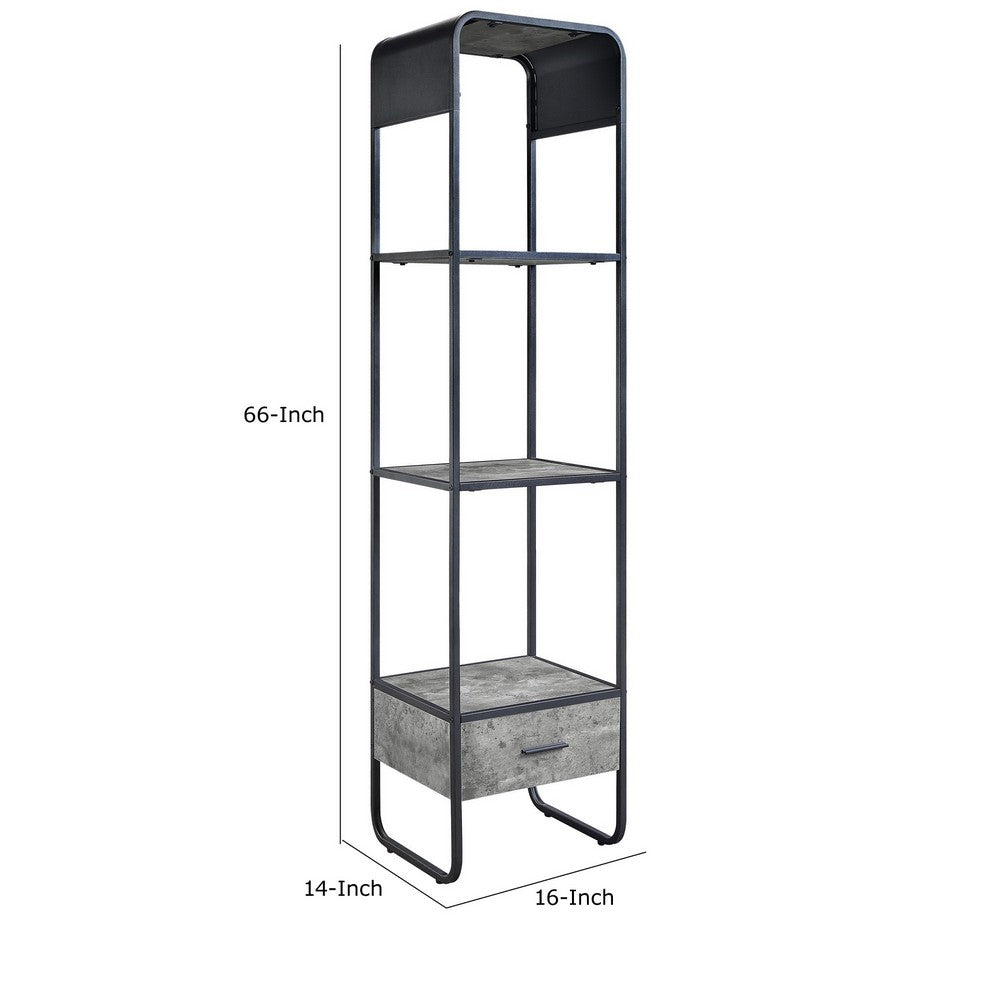 66 Inch Side Pier, Vertical Media Bookcase, 3 Shelves, Metal Frame, Gray - BM280302