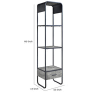 66 Inch Side Pier, Vertical Media Bookcase, 3 Shelves, Metal Frame, Gray - BM280302