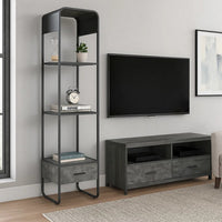 66 Inch Side Pier, Vertical Media Bookcase, 3 Shelves, Metal Frame, Gray - BM280302