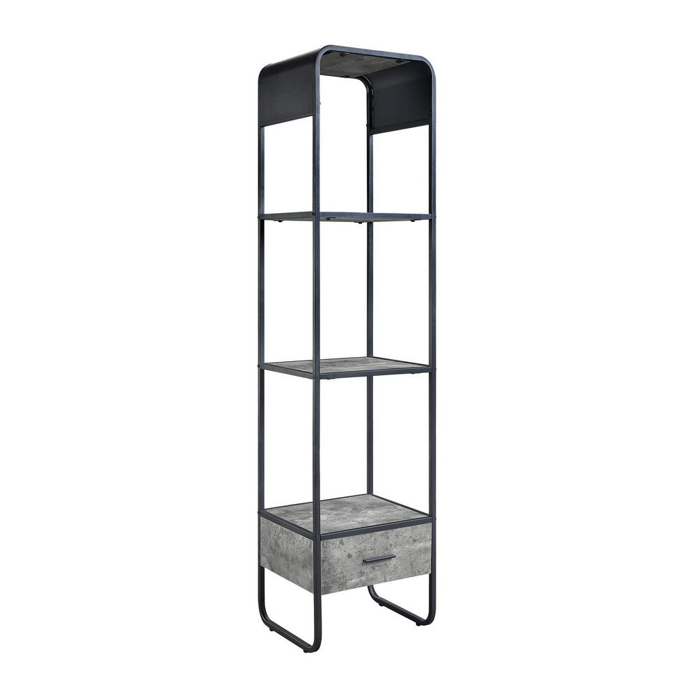 66 Inch Side Pier, Vertical Media Bookcase, 3 Shelves, Metal Frame, Gray - BM280302