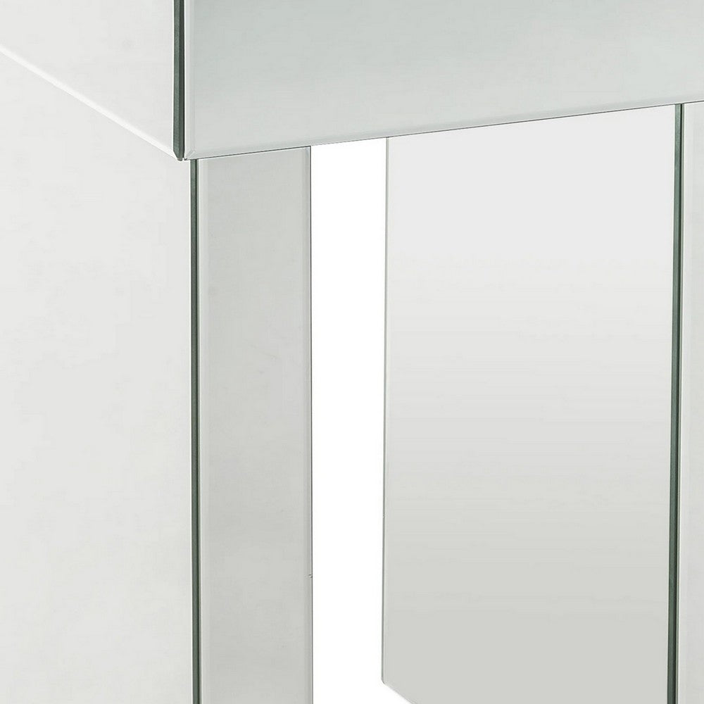 Noe 24 Inch Square End Accent Table, Mirrored, Faux Diamond Inlay, Silver - BM280308