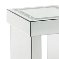 Noe 24 Inch Square End Accent Table, Mirrored, Faux Diamond Inlay, Silver - BM280308
