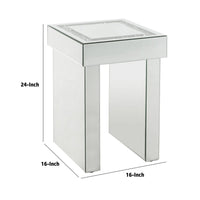 Noe 24 Inch Square End Accent Table, Mirrored, Faux Diamond Inlay, Silver - BM280308