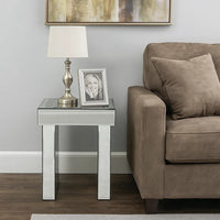 Noe 24 Inch Square End Accent Table, Mirrored, Faux Diamond Inlay, Silver - BM280308