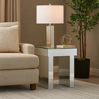 Noe 24 Inch Square End Accent Table, Mirrored, Faux Diamond Inlay, Silver - BM280308