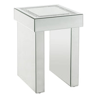 Noe 24 Inch Square End Accent Table, Mirrored, Faux Diamond Inlay, Silver - BM280308