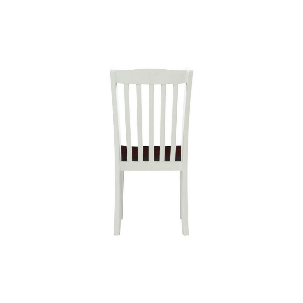 22 Inch Solid Wood Side Chair, Classic, Slatted, Set of 2, White, Brown - BM280320