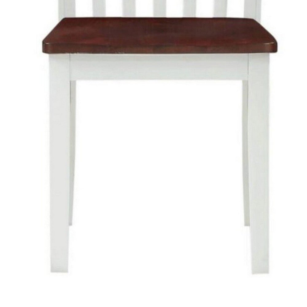 22 Inch Solid Wood Side Chair, Classic, Slatted, Set of 2, White, Brown - BM280320