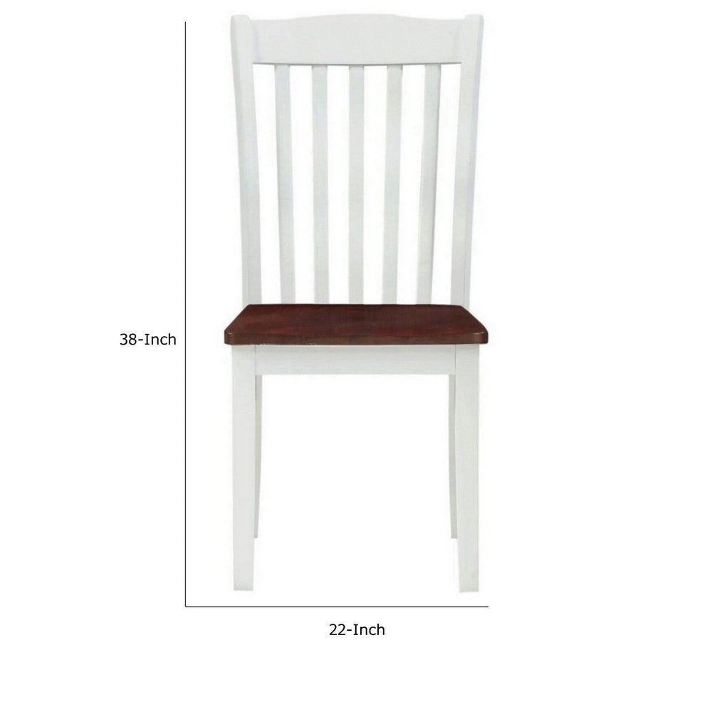 22 Inch Solid Wood Side Chair, Classic, Slatted, Set of 2, White, Brown - BM280320