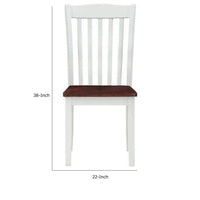 22 Inch Solid Wood Side Chair, Classic, Slatted, Set of 2, White, Brown - BM280320