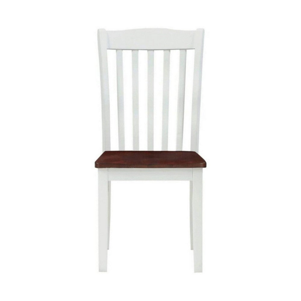 22 Inch Solid Wood Side Chair, Classic, Slatted, Set of 2, White, Brown - BM280320