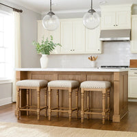 24 Inch Classic Wood Counter Height Stool, Upholstered, Set of 2, Gray - BM280327