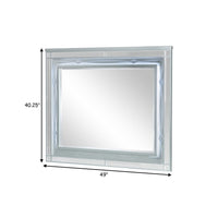 Gina 49 Inch Modern Mirror, Wood Frame, Built In Blue LED, Metallic Silver  - BM280370