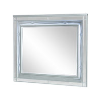Gina 49 Inch Modern Mirror, Wood Frame, Built In Blue LED, Metallic Silver  - BM280370