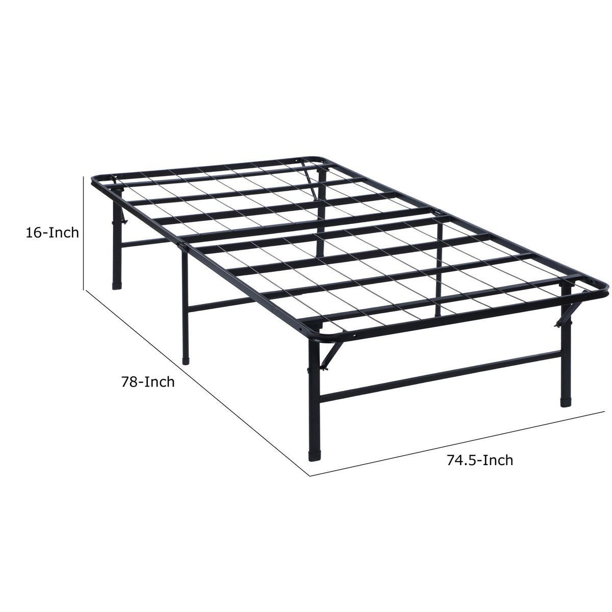 Adel King Size Low Profile Bed Foldable Metal Frame, Black  - BM280379