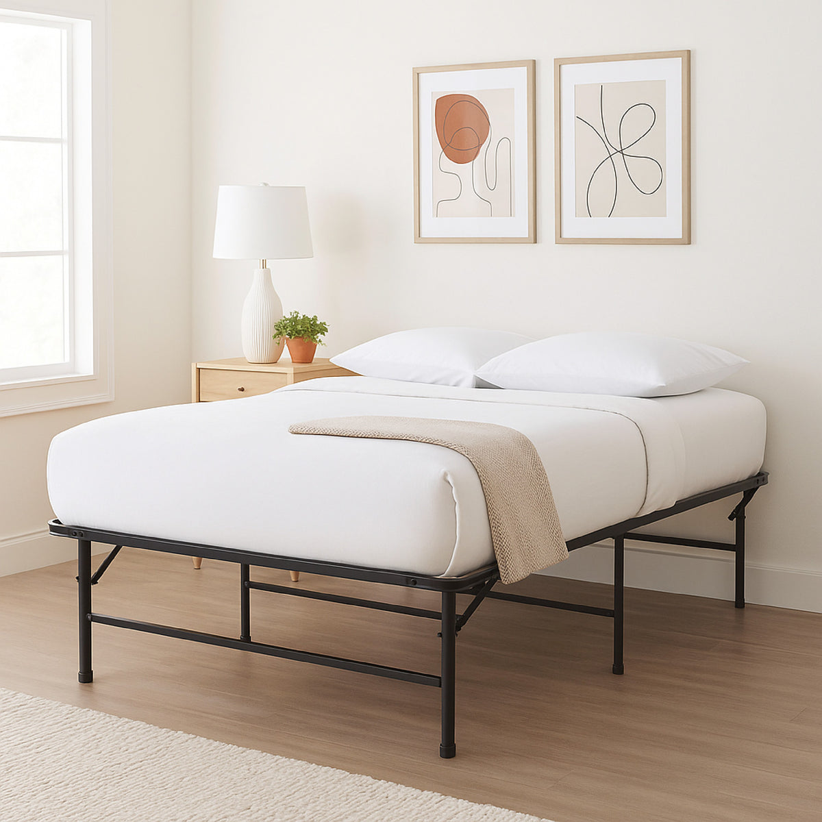 Adel King Size Low Profile Bed Foldable Metal Frame, Black  - BM280379