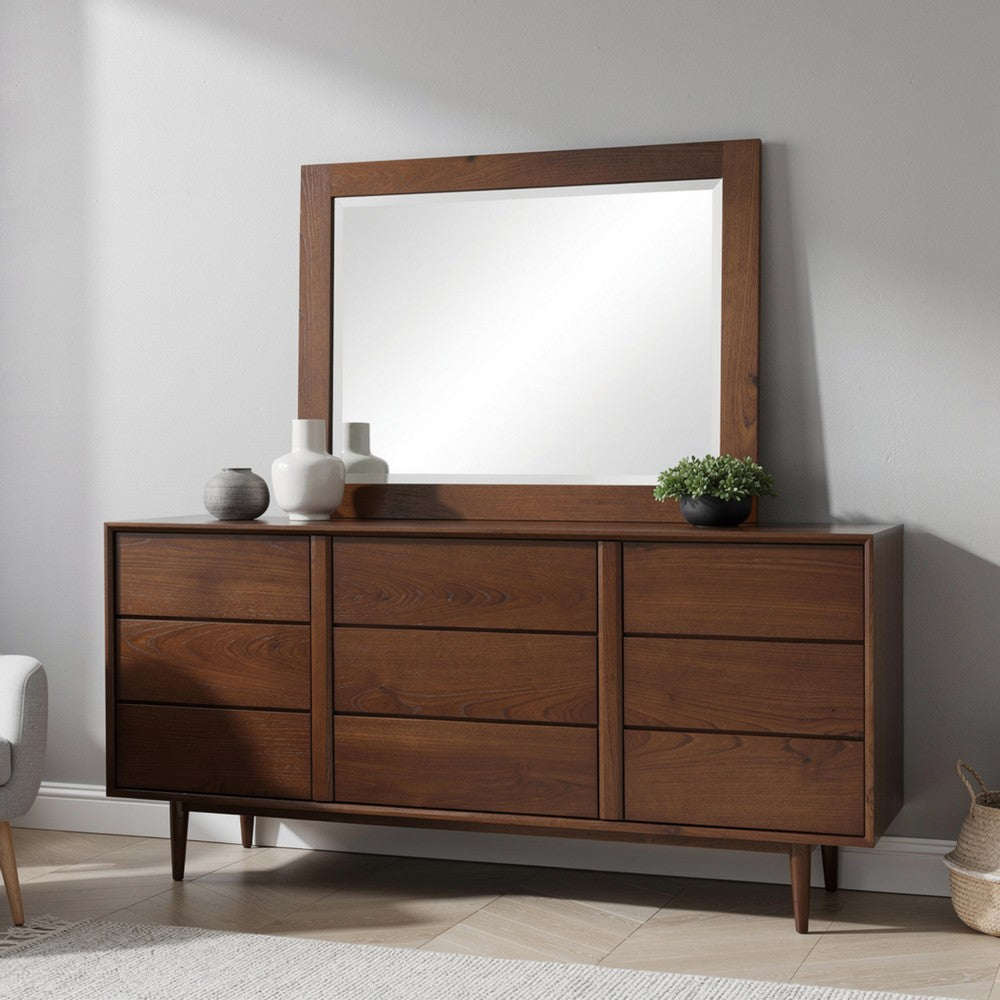 40 Inch Solid Wood Modern Mirror, Portrait, Framed, Cappuccino Brown - BM280469
