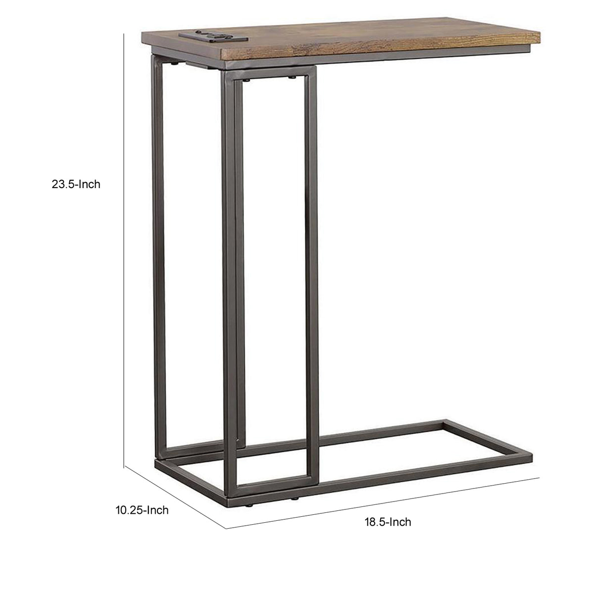 24 Inch Modern C Shape Side End Table, 2 USB, 1 Charging Port, Brown, Black - BM280511