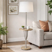 Charlie 61 Inch Modern Floor Lamp, Wood Table, 1 USB, Glossy, White, Brown - BM280525