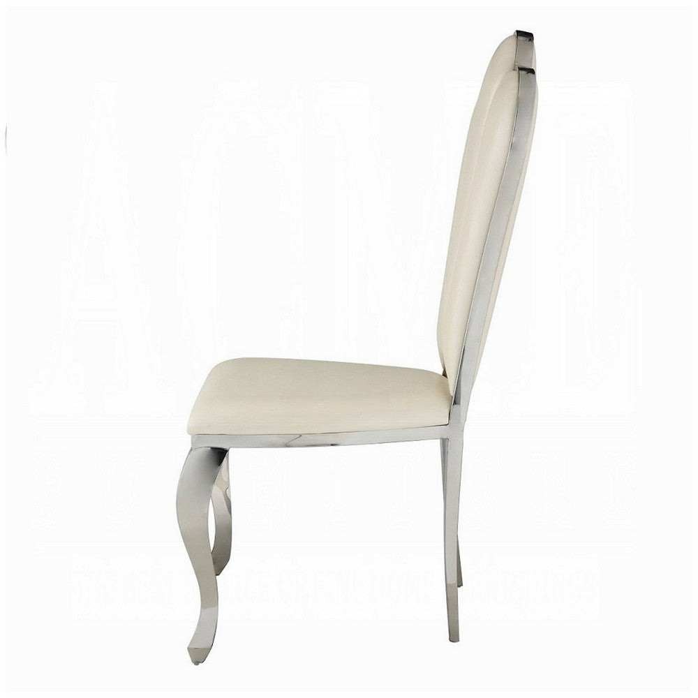 Kuri 23 Inch Dining Chair, Scalloped Back, Vegan Leather, Set of 2, Beige - BM281973