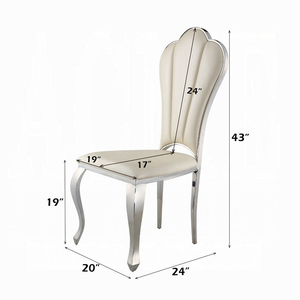 Kuri 23 Inch Dining Chair, Scalloped Back, Vegan Leather, Set of 2, Beige - BM281973