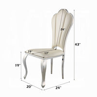 Kuri 23 Inch Dining Chair, Scalloped Back, Vegan Leather, Set of 2, Beige - BM281973
