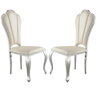 Kuri 23 Inch Dining Chair, Scalloped Back, Vegan Leather, Set of 2, Beige - BM281973