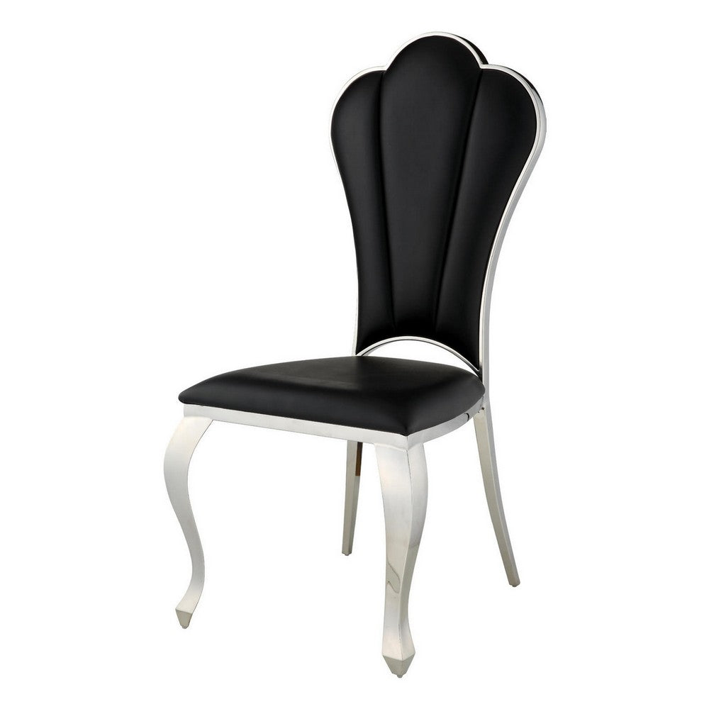 Kuri 24 Inch Dining Chair, Vegan Faux Leather, Textured, Set of 2, Black - BM281974