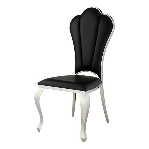 Kuri 24 Inch Dining Chair, Vegan Faux Leather, Textured, Set of 2, Black - BM281974