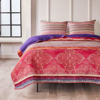 Dora 3 Piece Bohemian Full Quilt Set, Medallion, Paisley, Pink, Blue - BM282002