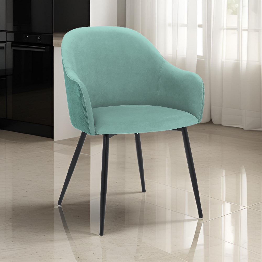 23 Inch Modern Dining Chair, Curved Back, Polyester, Metal Legs, Teal Blue - BM282120