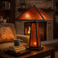 24 Inch Elegant Mica Table Lamp With Night Light, Pull Chain Switch - BM282161