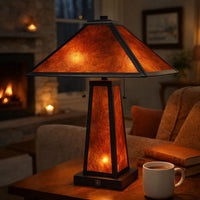 24 Inch Elegant Mica Table Lamp With Night Light, Pull Chain Switch - BM282161