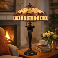 Xia 26 Inch Tiffany Style Vintage Table Lamp, Glass Shade, Antique Bronze - BM282170