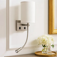 Liam 25 Inch Modern Wall Lamp, Hardback Fabric Shade, 1 LED, Metal, Silver - BM282177