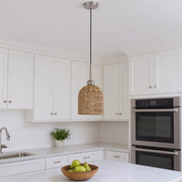 8 Inch Dia. Pendant Ceiling Light Fixture, Rope Woven Shade, Brown, Chrome - BM282186