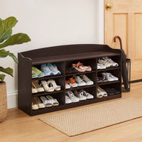 48 Inch Classic Wood Shoe Rack, 9 Cubbies, Elegant Wood Grains, Dark Brown - BM282631