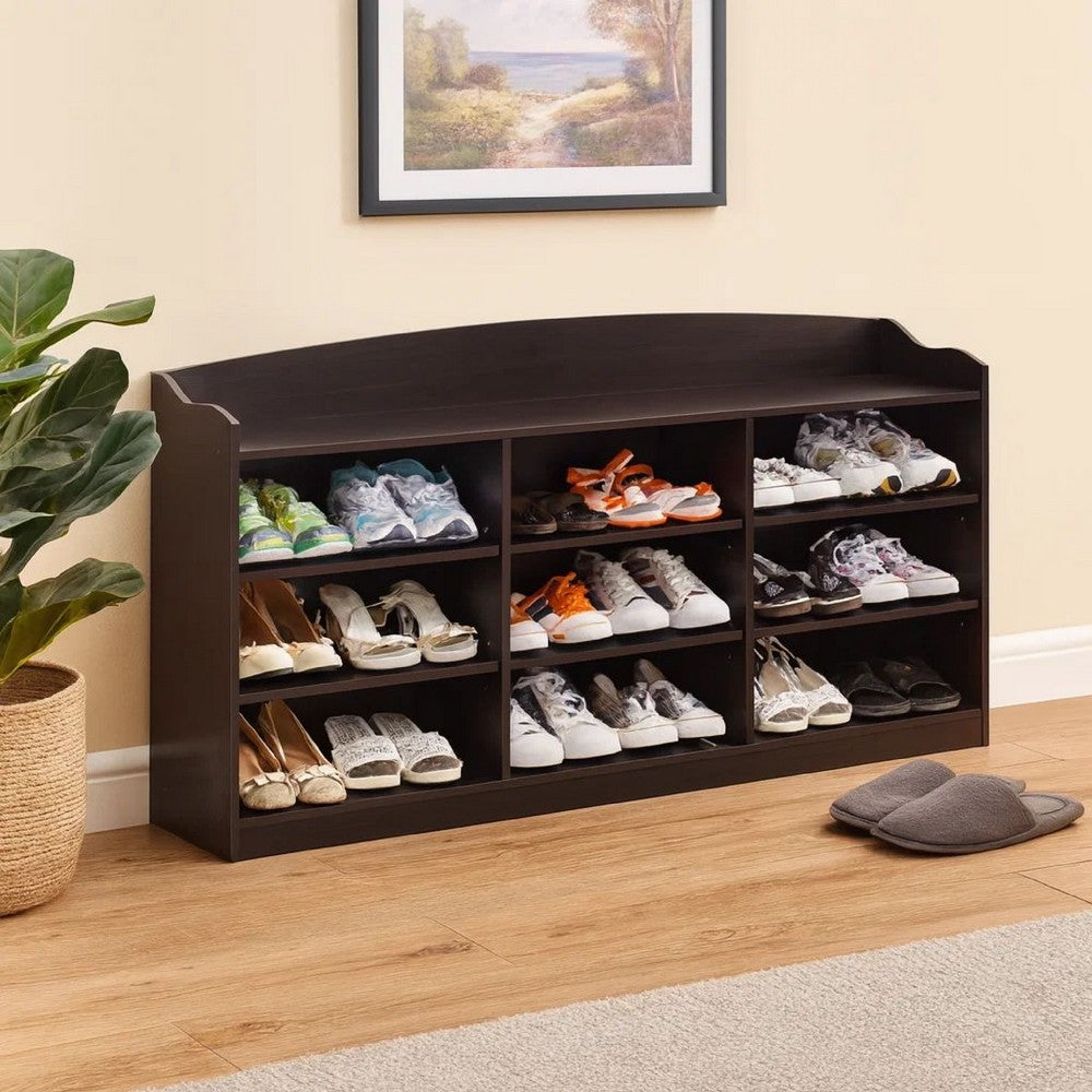 Benjara 48 Inch Classic Wood Shoe Rack, 9 Cubbies, Elegant Wood Grains ...