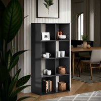Zayla 48 Inch Tall Wood Bookcase Organizer, 8 Cube Compartments, Black - BM283052