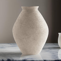 Dale 17 Inch Round Polyresin Vase, Tightly Ribbed Texture, Antique Beige - BM283065